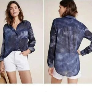 Anthropologie Pilcro Womens Size M Blue Cotton Tie Dye Button Front Shirt 42" B